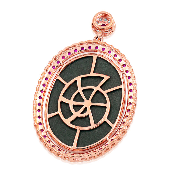 Ammolite Oval Shape Pendant with Diamond and Ruby Accent