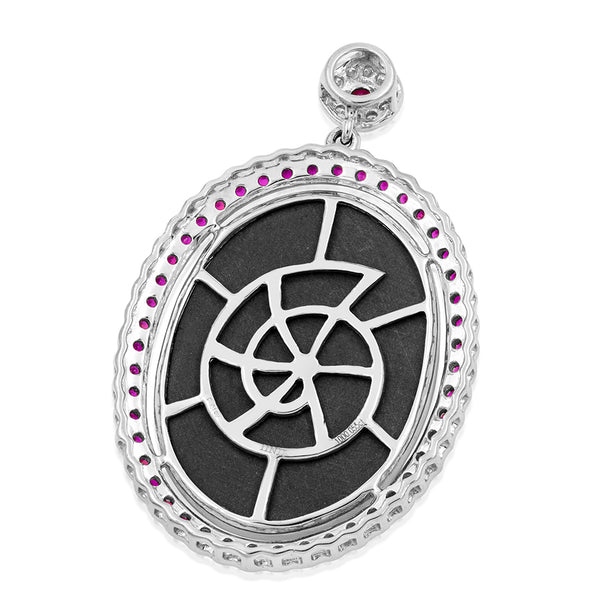 Ammolite Oval Shape Pendant with Diamond and Ruby Accent