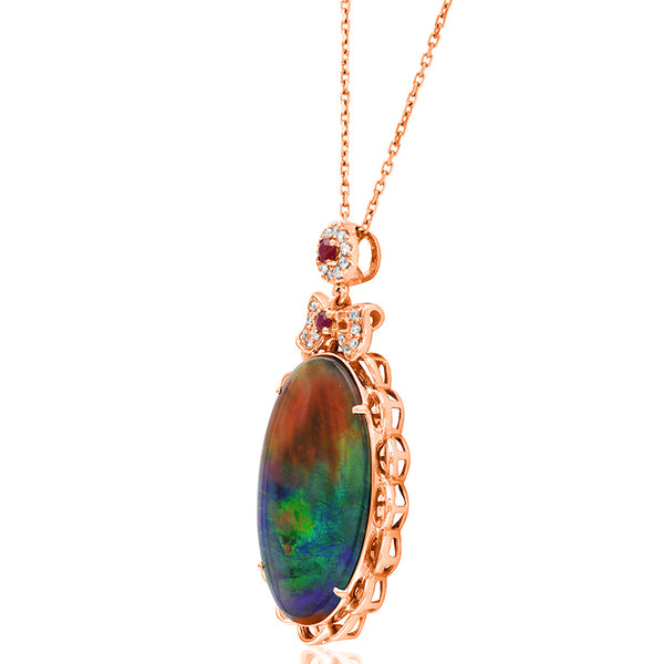 Ammolite Oval Shape Pendant with Diamond and Gemstone Accent