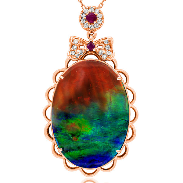 Ammolite Oval Shape Pendant with Diamond and Gemstone Accent