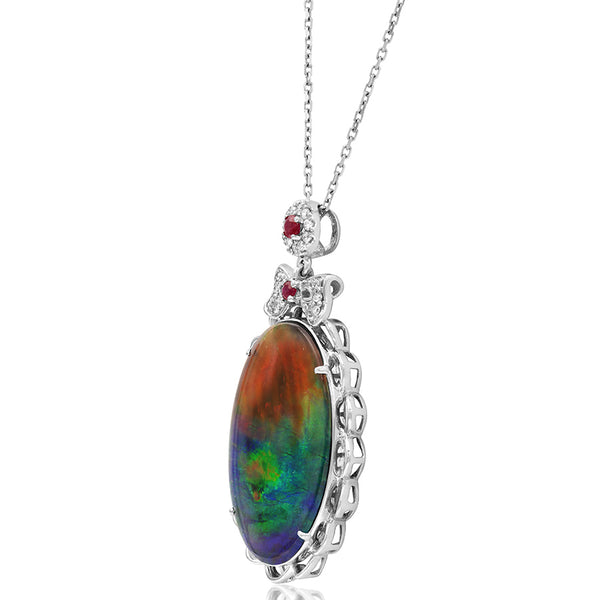 Ammolite Oval Shape Pendant with Diamond and Gemstone Accent