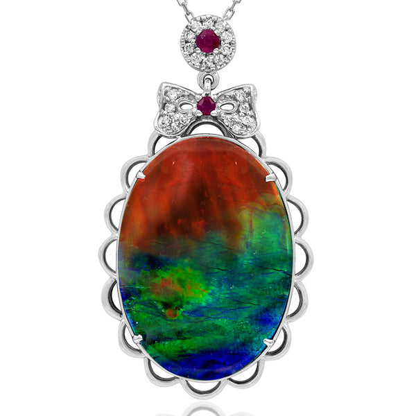 Ammolite Oval Shape Pendant with Diamond and Gemstone Accent