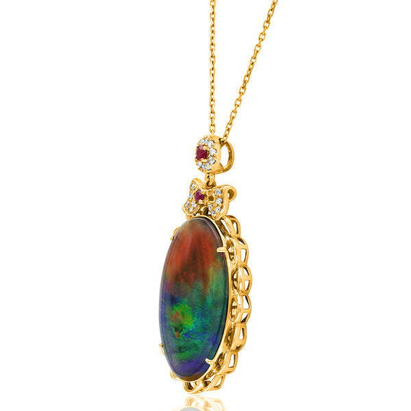 Ammolite Oval Shape Pendant with Diamond and Gemstone Accent