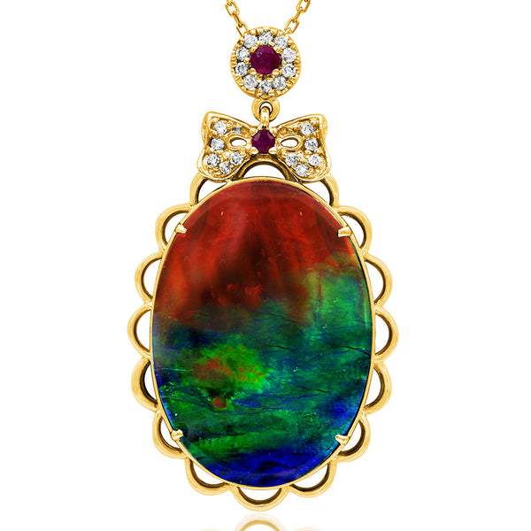 Ammolite Oval Shape Pendant with Diamond and Gemstone Accent