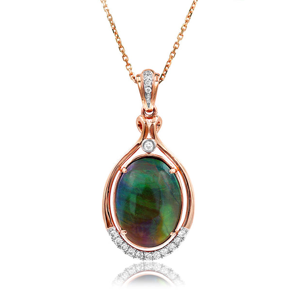 Ammolite Oval Shape Pendant with Diamond Accent