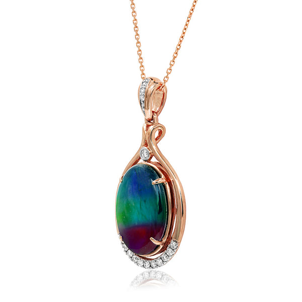 Ammolite Oval Shape Pendant with Diamond Accent