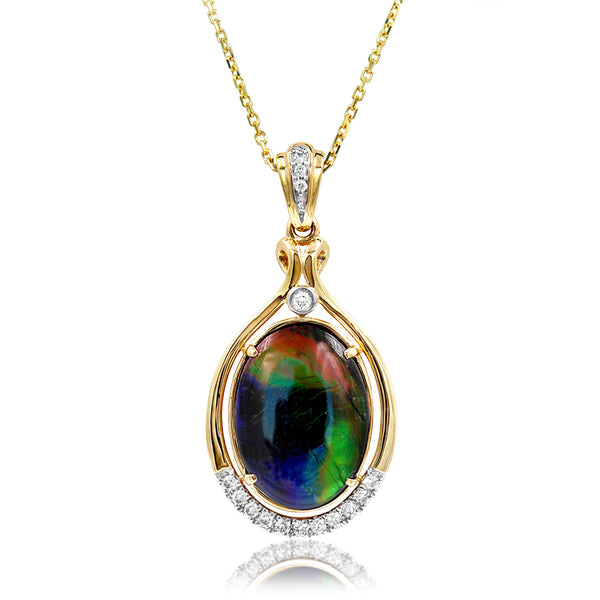 Ammolite Oval Shape Pendant with Diamond Accent