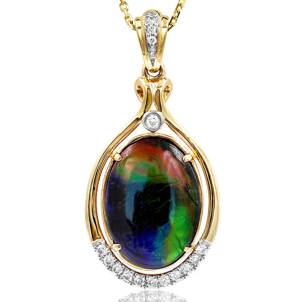 Ammolite Oval Shape Pendant with Diamond Accent