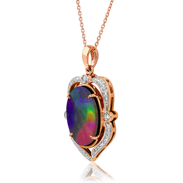 Ammolite Oval Shape Pendant with Diamonds and Illusion Accent Frame