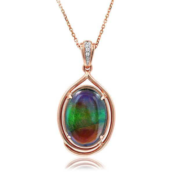 Ammolite Oval Shape Pendant with Diamond Accent