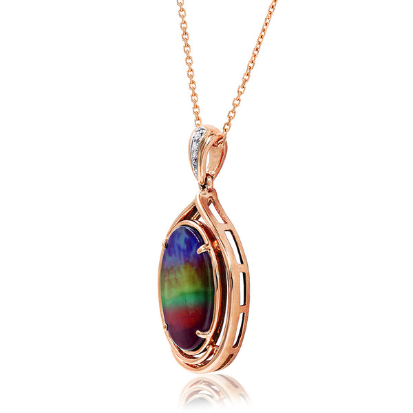 Ammolite Oval Shape Pendant with Diamond Accent