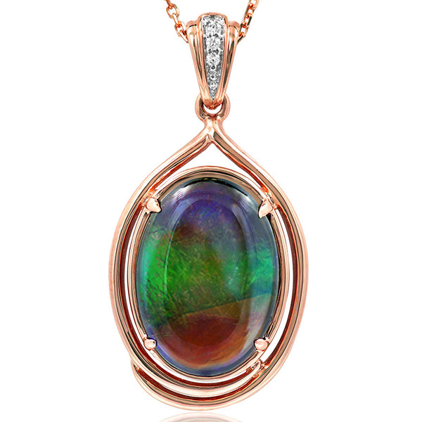 Ammolite Oval Shape Pendant with Diamond Accent