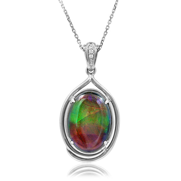 Ammolite Oval Shape Pendant with Diamond Accent
