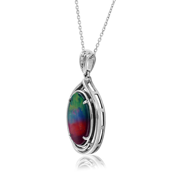 Ammolite Oval Shape Pendant with Diamond Accent
