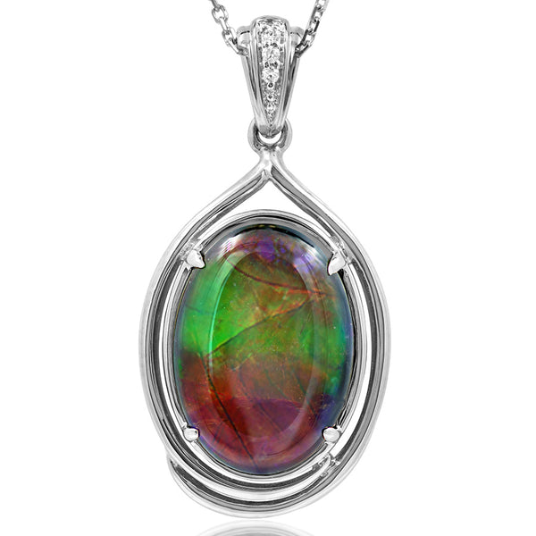 Ammolite Oval Shape Pendant with Diamond Accent
