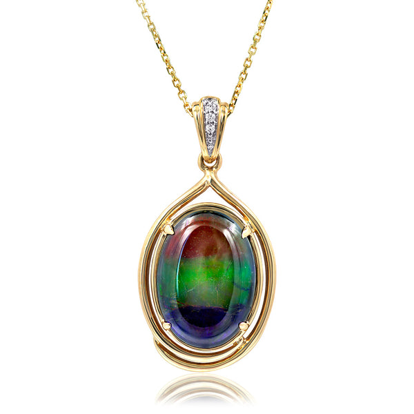 Ammolite Oval Shape Pendant with Diamond Accent