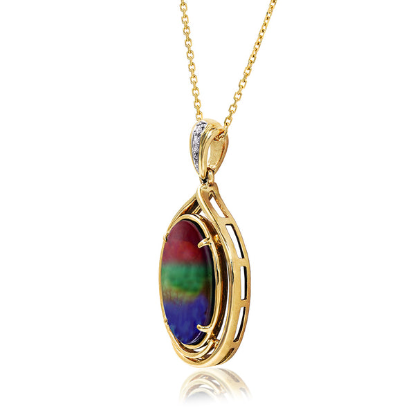 Ammolite Oval Shape Pendant with Diamond Accent