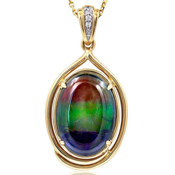 Ammolite Oval Shape Pendant with Diamond Accent