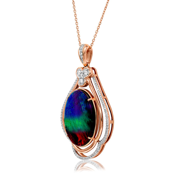 Ammolite Oval Shape Teardrop Pendant with Diamond Accent Bail