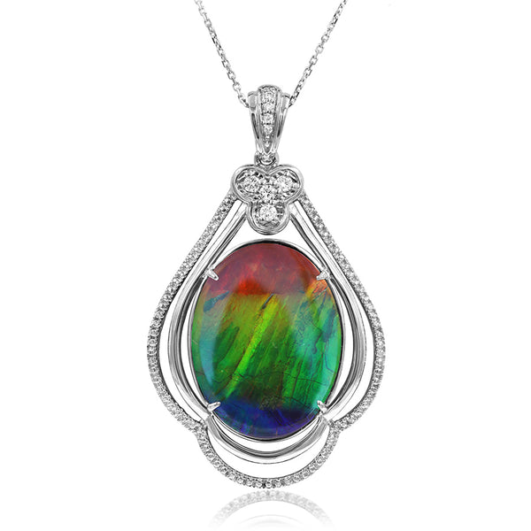 Ammolite Oval Shape Teardrop Pendant with Diamond Accent Bail