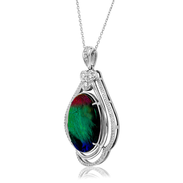 Ammolite Oval Shape Teardrop Pendant with Diamond Accent Bail
