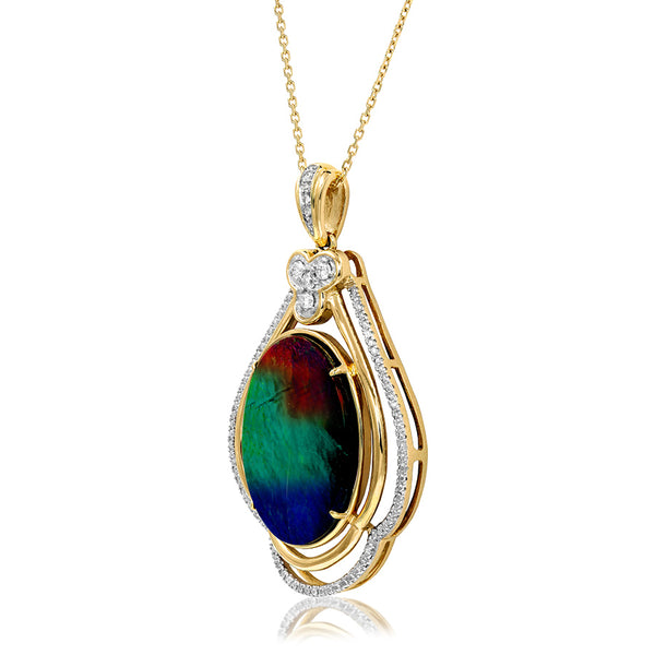 Ammolite Oval Shape Teardrop Pendant with Diamond Accent Bail