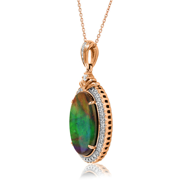 Ammolite Oval Shape Pendant with Diamond Accent and Illusion Frame