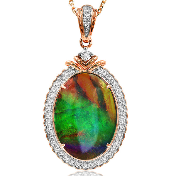 Ammolite Oval Shape Pendant with Diamond Accent and Illusion Frame