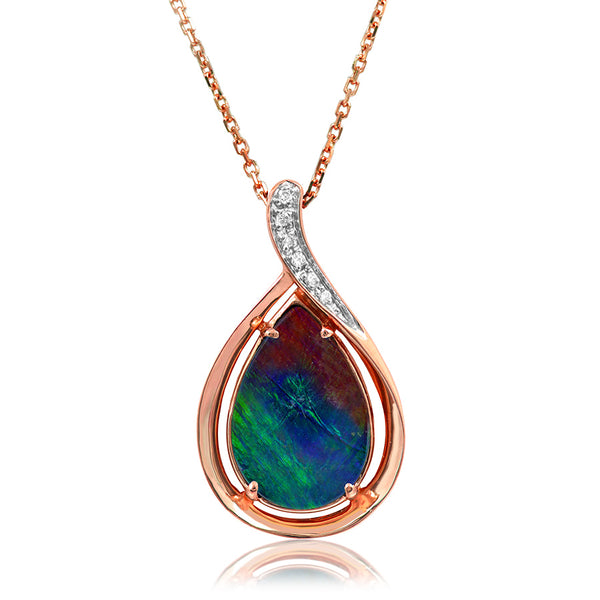 Ammolite Pear Shape Pendant with Diamonds