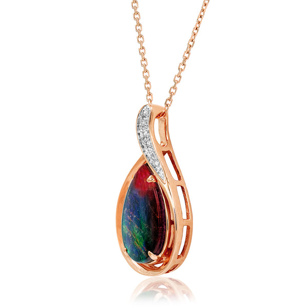 Ammolite Pear Shape Pendant with Diamonds