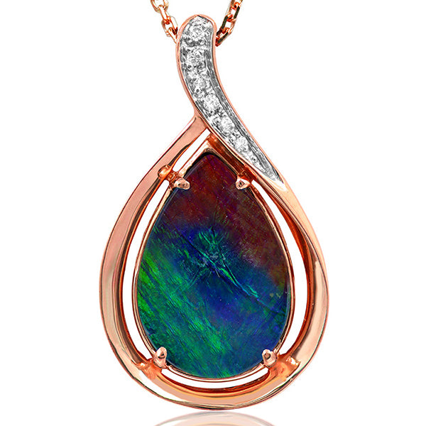 Ammolite Pear Shape Pendant with Diamonds