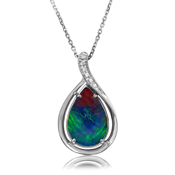 Ammolite Pear Shape Pendant with Diamonds