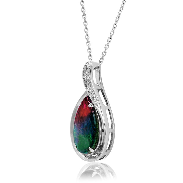 Ammolite Pear Shape Pendant with Diamonds