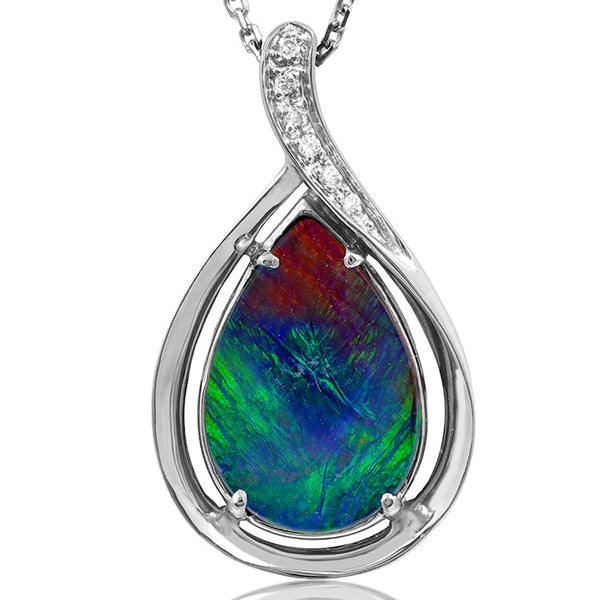 Ammolite Pear Shape Pendant with Diamonds