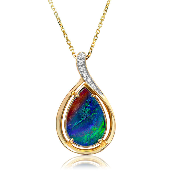 Ammolite Pear Shape Pendant with Diamonds