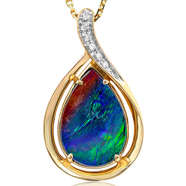 Ammolite Pear Shape Pendant with Diamonds