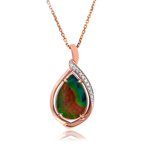 Ammolite Pear Shape Stone Pendant with Illusion Accent Frame