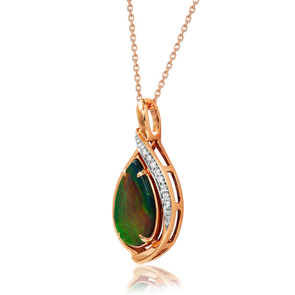 Ammolite Pear Shape Stone Pendant with Illusion Accent Frame