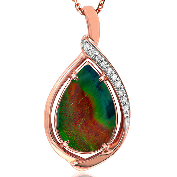 Ammolite Pear Shape Stone Pendant with Illusion Accent Frame