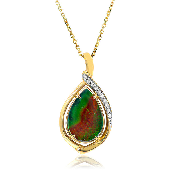Ammolite Pear Shape Stone Pendant with Illusion Accent Frame
