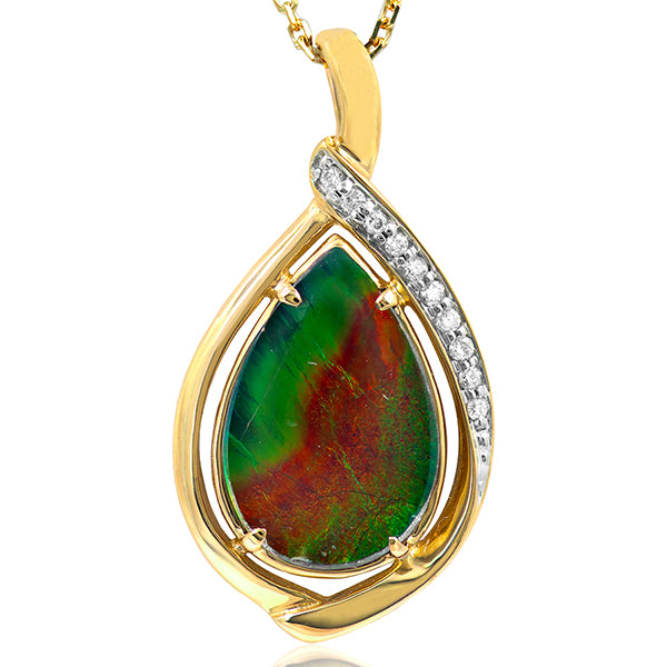 Ammolite Pear Shape Stone Pendant with Illusion Accent Frame