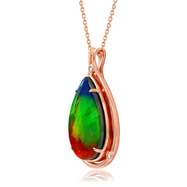Ammolite Pear Cut Teardrop Pendant with Diamond Accent