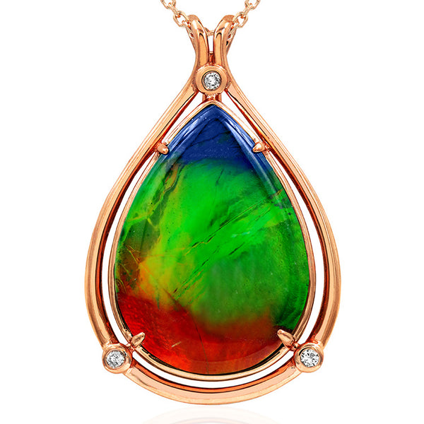 Ammolite Pear Cut Teardrop Pendant with Diamond Accent