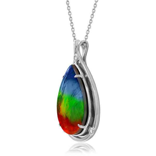 Ammolite Pear Cut Teardrop Pendant with Diamond Accent