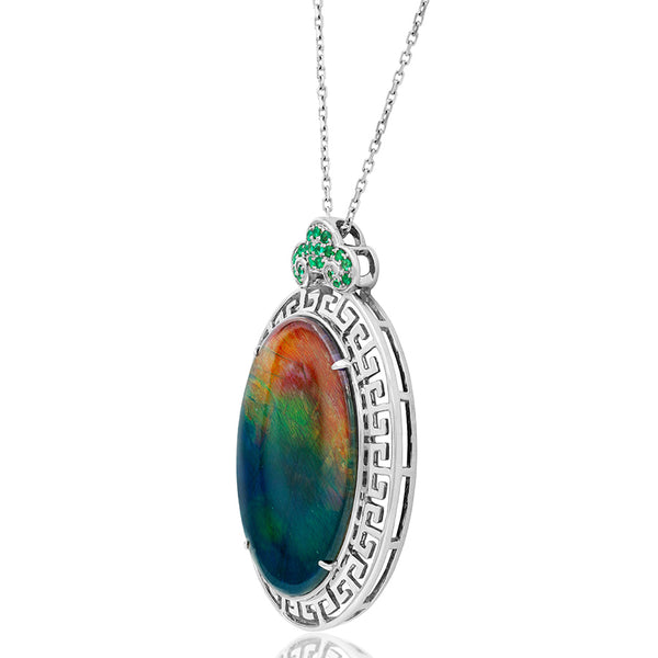 Ammolite Oval Shape Pendant with Gemstone Accent