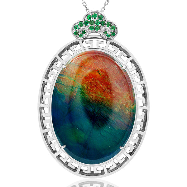 Ammolite Oval Shape Pendant with Gemstone Accent