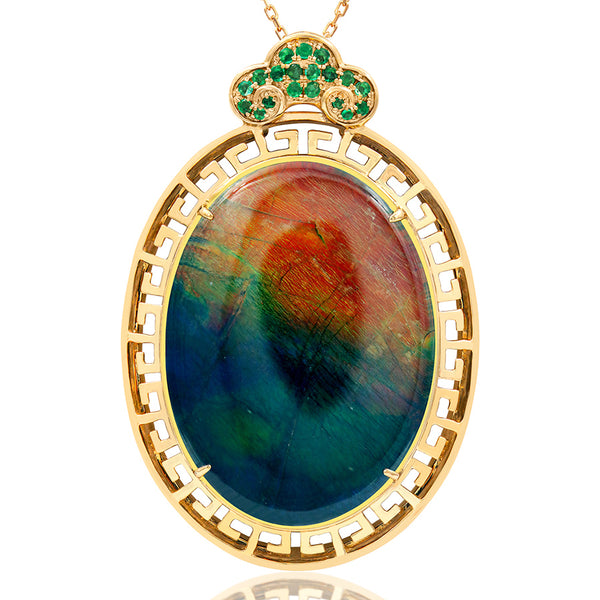 Ammolite Oval Shape Pendant with Gemstone Accent