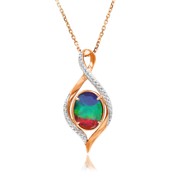 Ammolite Oval Shape Infinity Pendant with Illusion Accent Frame