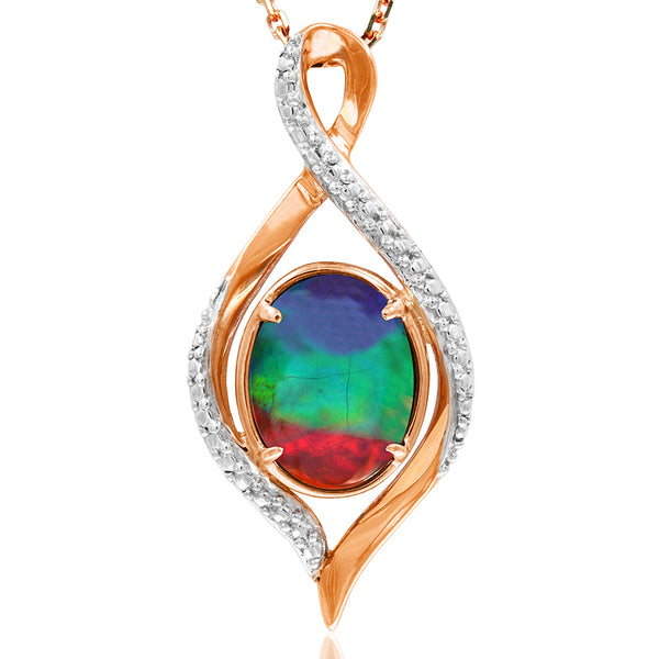 Ammolite Oval Shape Infinity Pendant with Illusion Accent Frame
