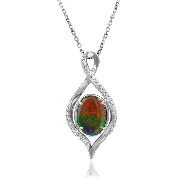 Ammolite Oval Shape Infinity Pendant with Illusion Accent Frame